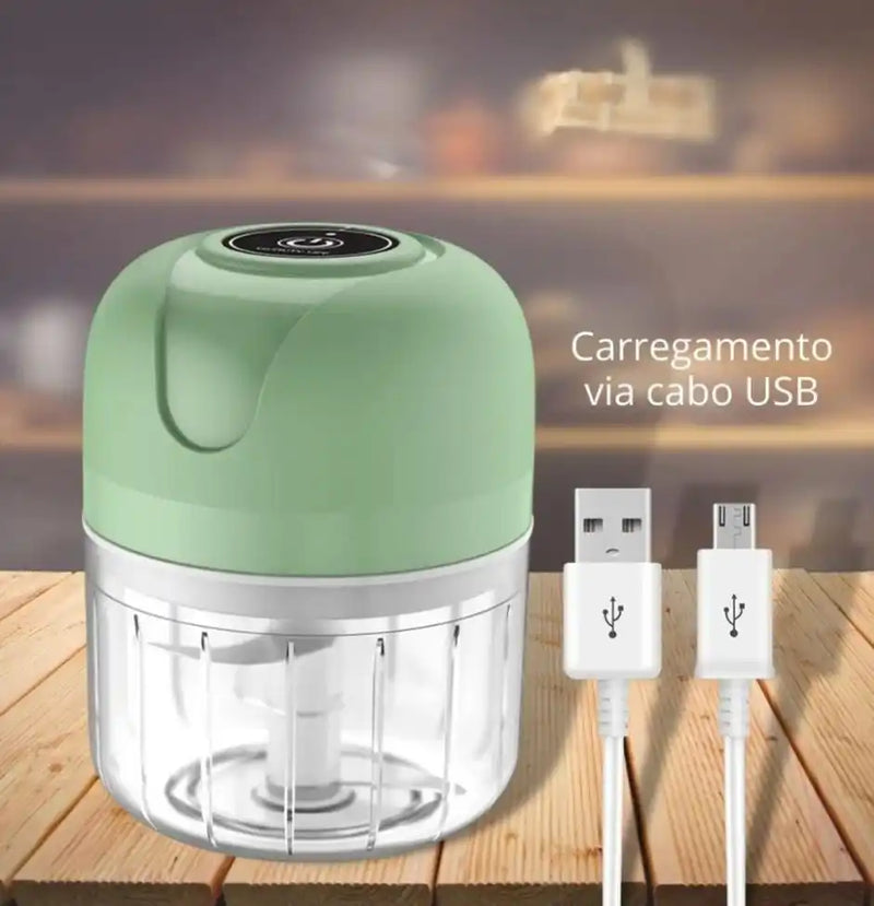 Mini Processador Elétrico 3 Lâminas - Recarregável Cabo USB