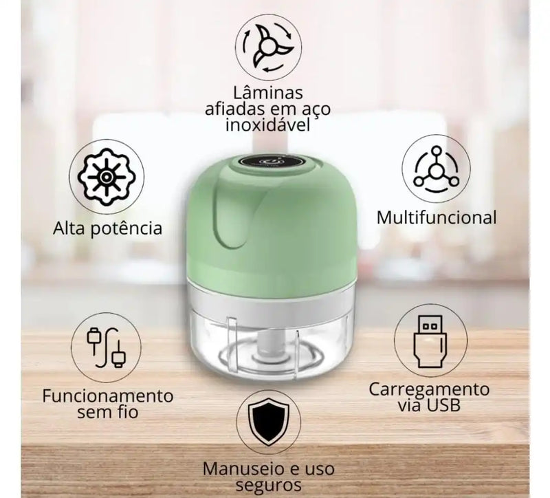 Mini Processador Elétrico 3 Lâminas - Recarregável Cabo USB