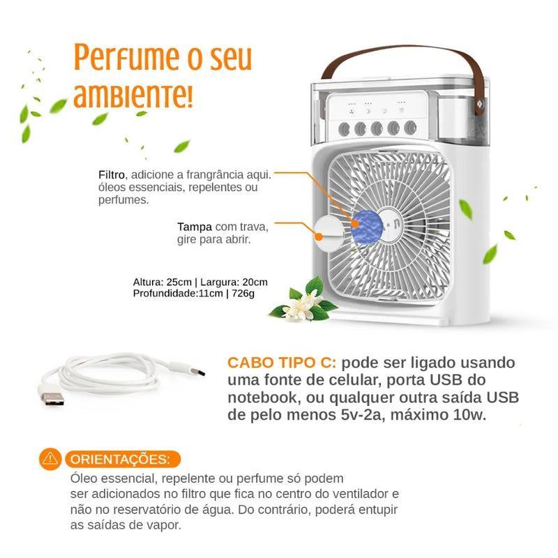 Mini Climatizador de Ar com Reservatório para  Água e Gelo