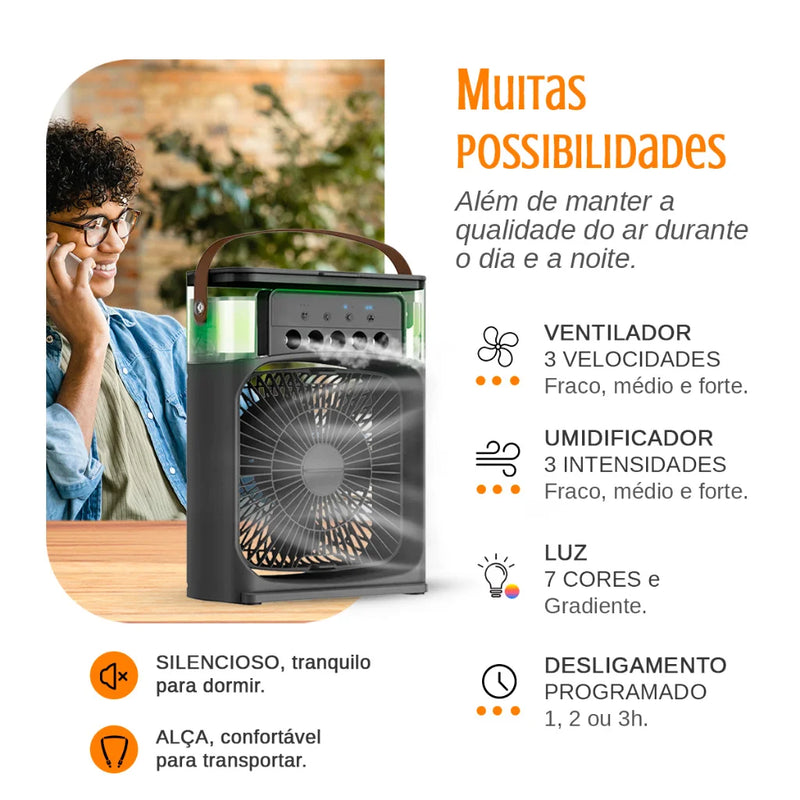 Mini Climatizador de Ar com Reservatório para  Água e Gelo